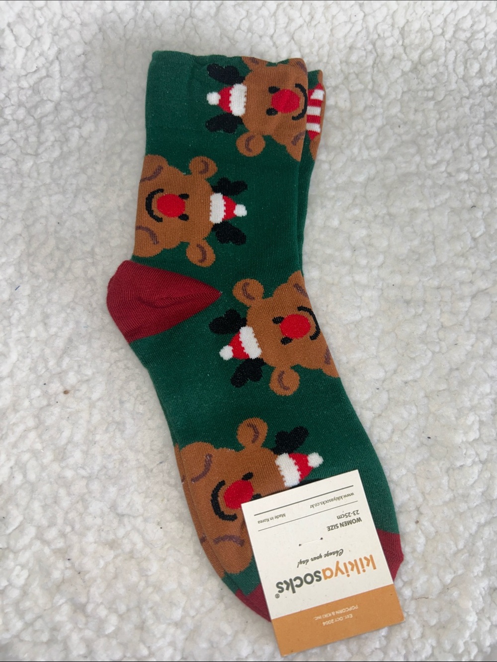 Women's Green Reindeer Crew Socks